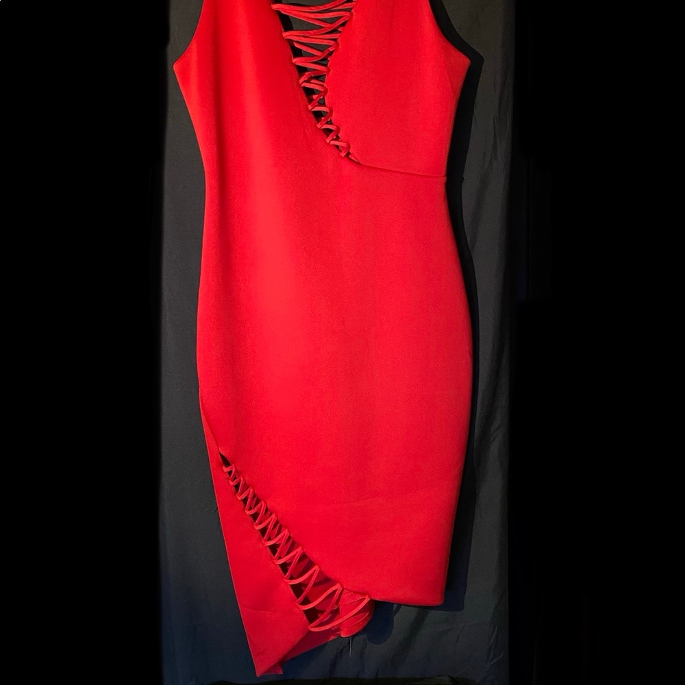Asymmetrical Lace Up Red Dress